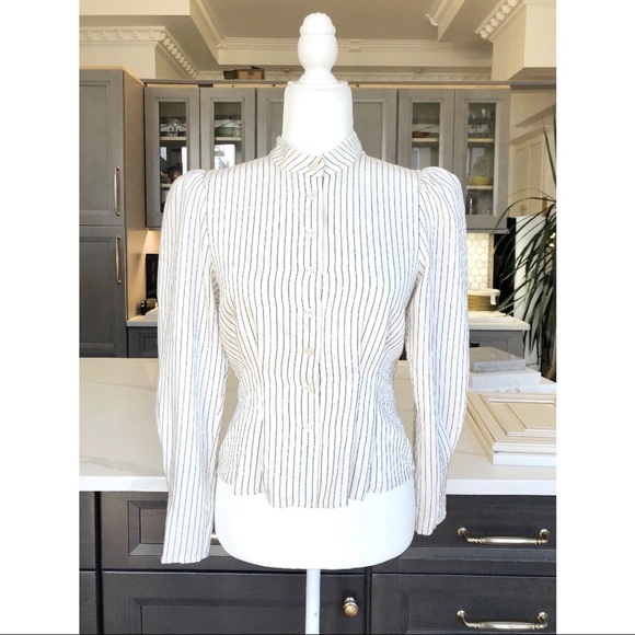 NWOT Paris Athelier & Other Stories Viscose Metallic Stripe Blouse Sz 2 - Picture 3 of 11